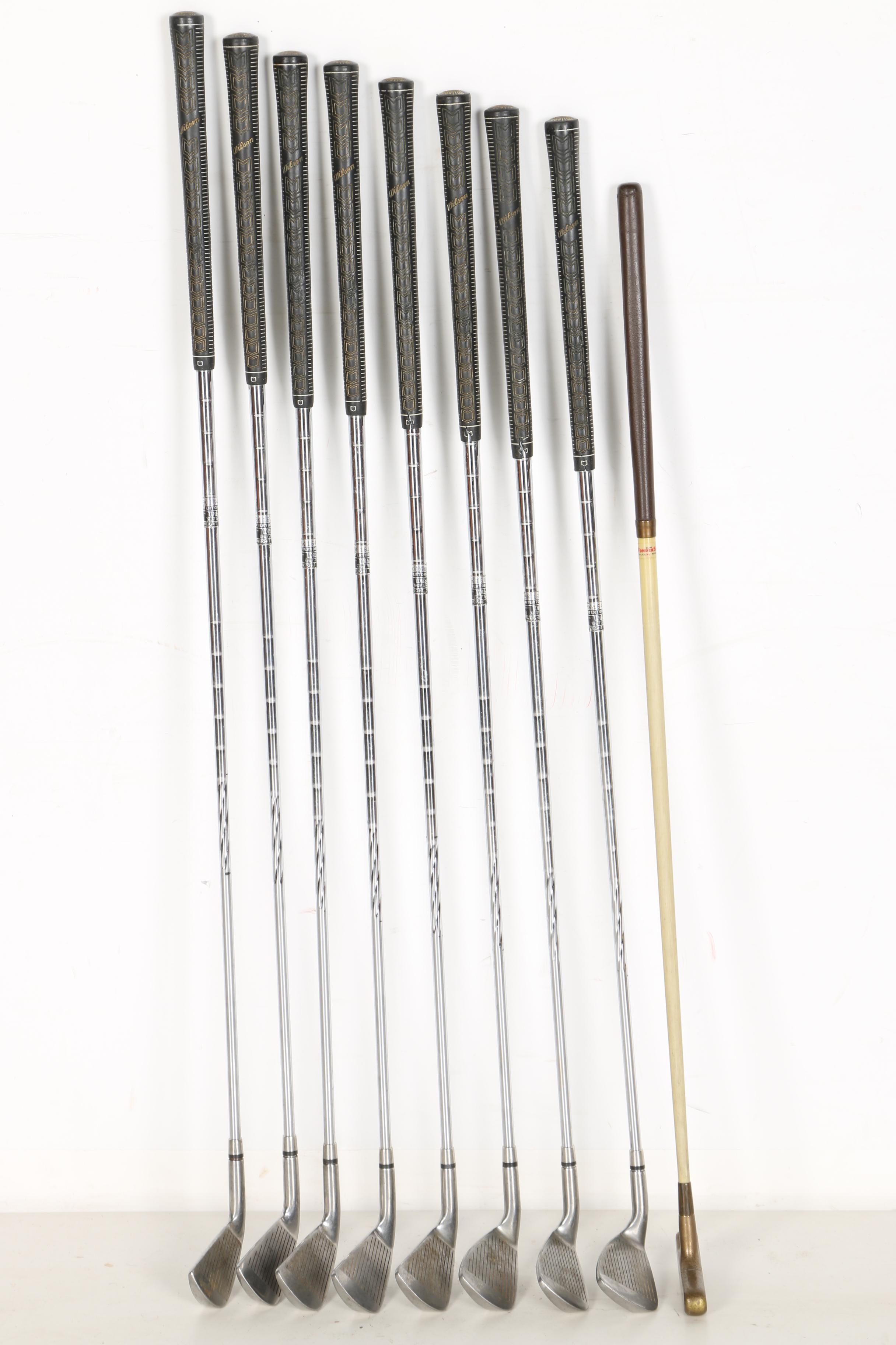 Golf Bag and Clubs Including Wilson Wood and Iron Sets