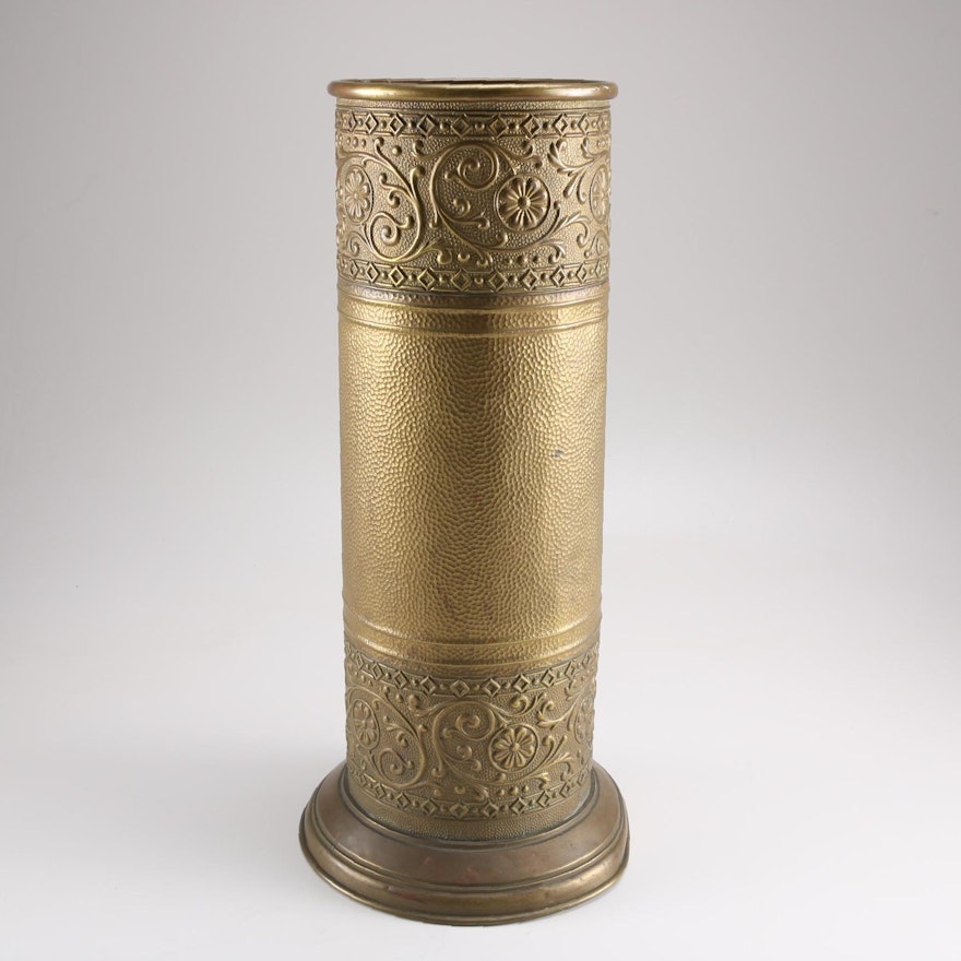 Vintage Embossed Brass Umbrella Stand