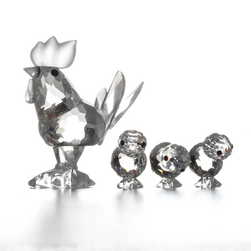 Swarovski Crystal Figurines Featuring Rooster and Chicks