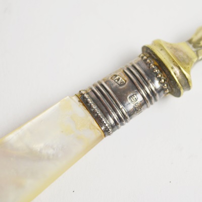 Antique Spoon Set With Mother of Pearl Handle, Sterling Neck and EPNS Bowl