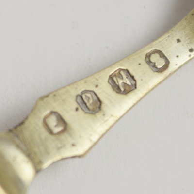 Antique Spoon Set With Mother of Pearl Handle, Sterling Neck and EPNS Bowl