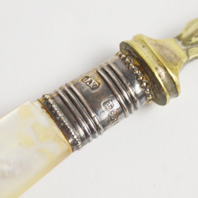 Antique Spoon Set With Mother of Pearl Handle, Sterling Neck and EPNS Bowl