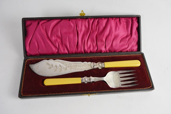 Antique Philip Ashberry & Sons Bakelite Handle, Silver Plated Fork and Knife Set