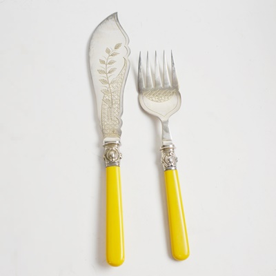 Antique Philip Ashberry & Sons Bakelite Handle, Silver Plated Fork and Knife Set