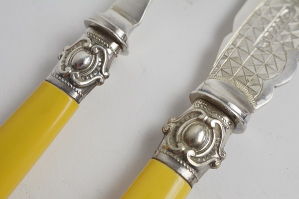 Antique Philip Ashberry & Sons Bakelite Handle, Silver Plated Fork and Knife Set