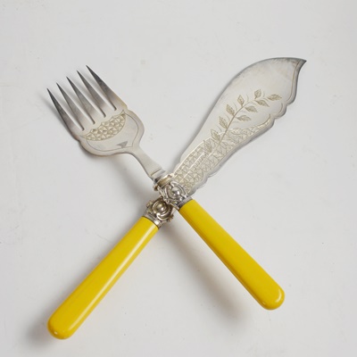 Antique Philip Ashberry & Sons Bakelite Handle, Silver Plated Fork and Knife Set