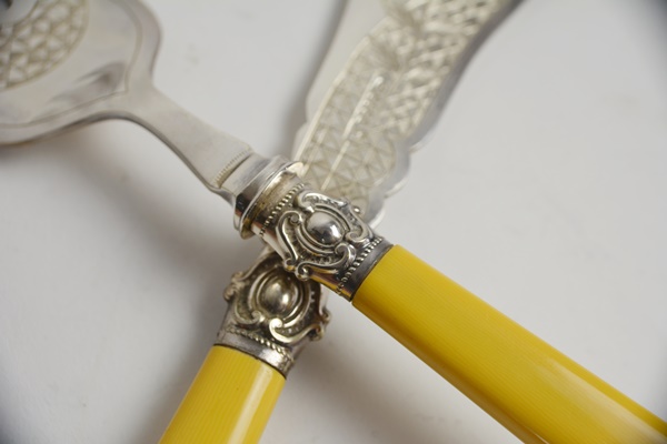 Antique Philip Ashberry & Sons Bakelite Handle, Silver Plated Fork and Knife Set