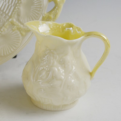 Vintage Belleek Porcelain Cake Plate, Vase, Cream and Sugar