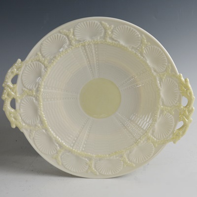 Vintage Belleek Porcelain Cake Plate, Vase, Cream and Sugar