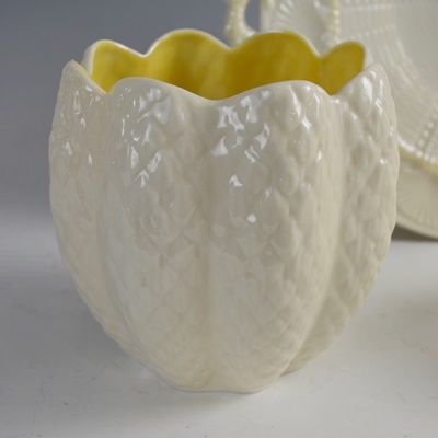 Vintage Belleek Porcelain Cake Plate, Vase, Cream and Sugar