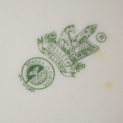 Vintage Belleek Porcelain Cake Plate, Vase, Cream and Sugar