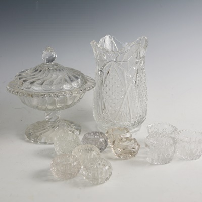 Glass Vase, Candy Dish and Individual Salts