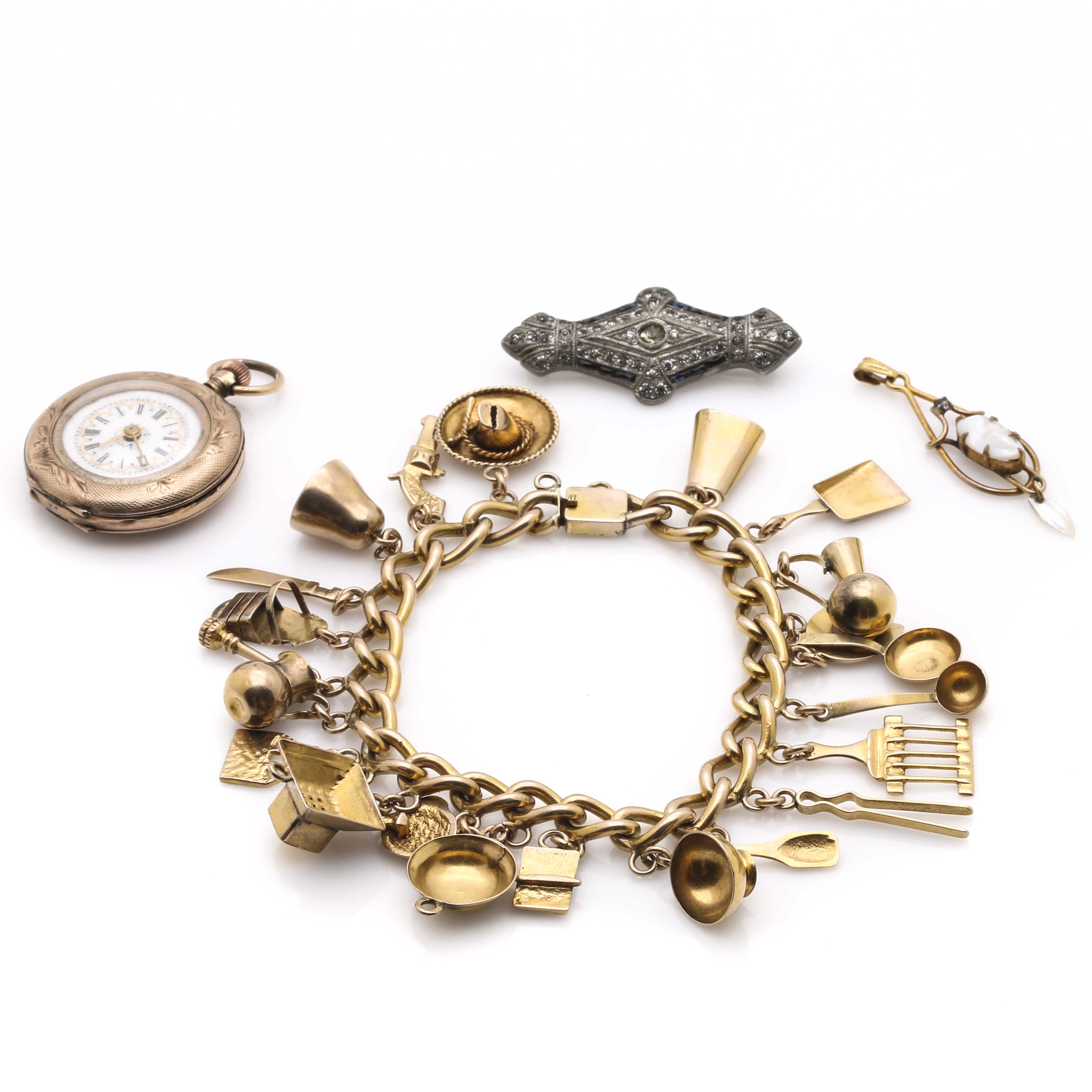 Costume Jewelry Pieces Including Charm Bracelet