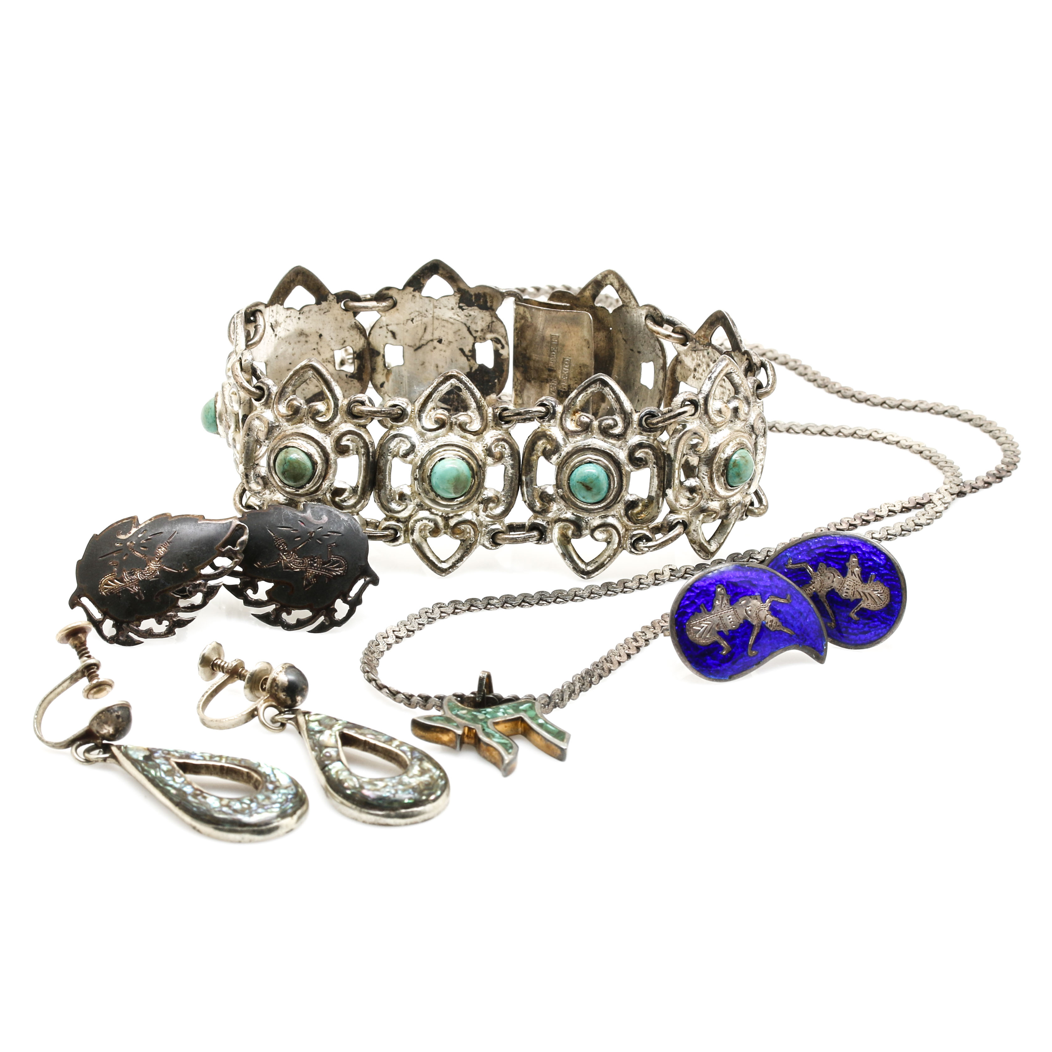 Sterling Silver Costume Jewelry Including Siam Silver Nielloware