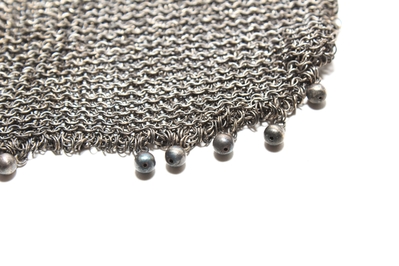 Victorian Chainmail Finger Ring Purse With Sterling Silver Frame