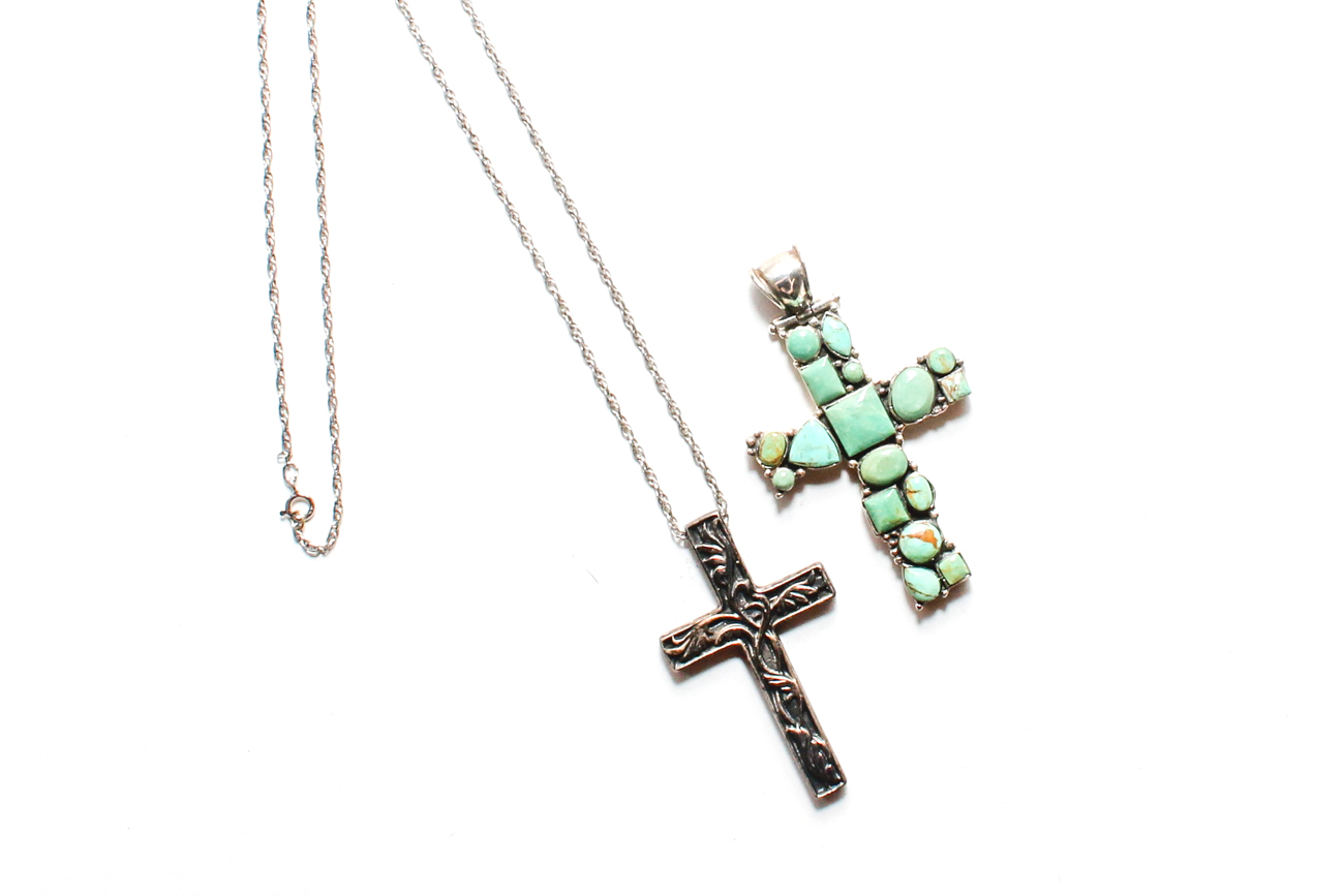 Pair Of Sterling Silver Cross Pendants Including One Sterling Silver Chain