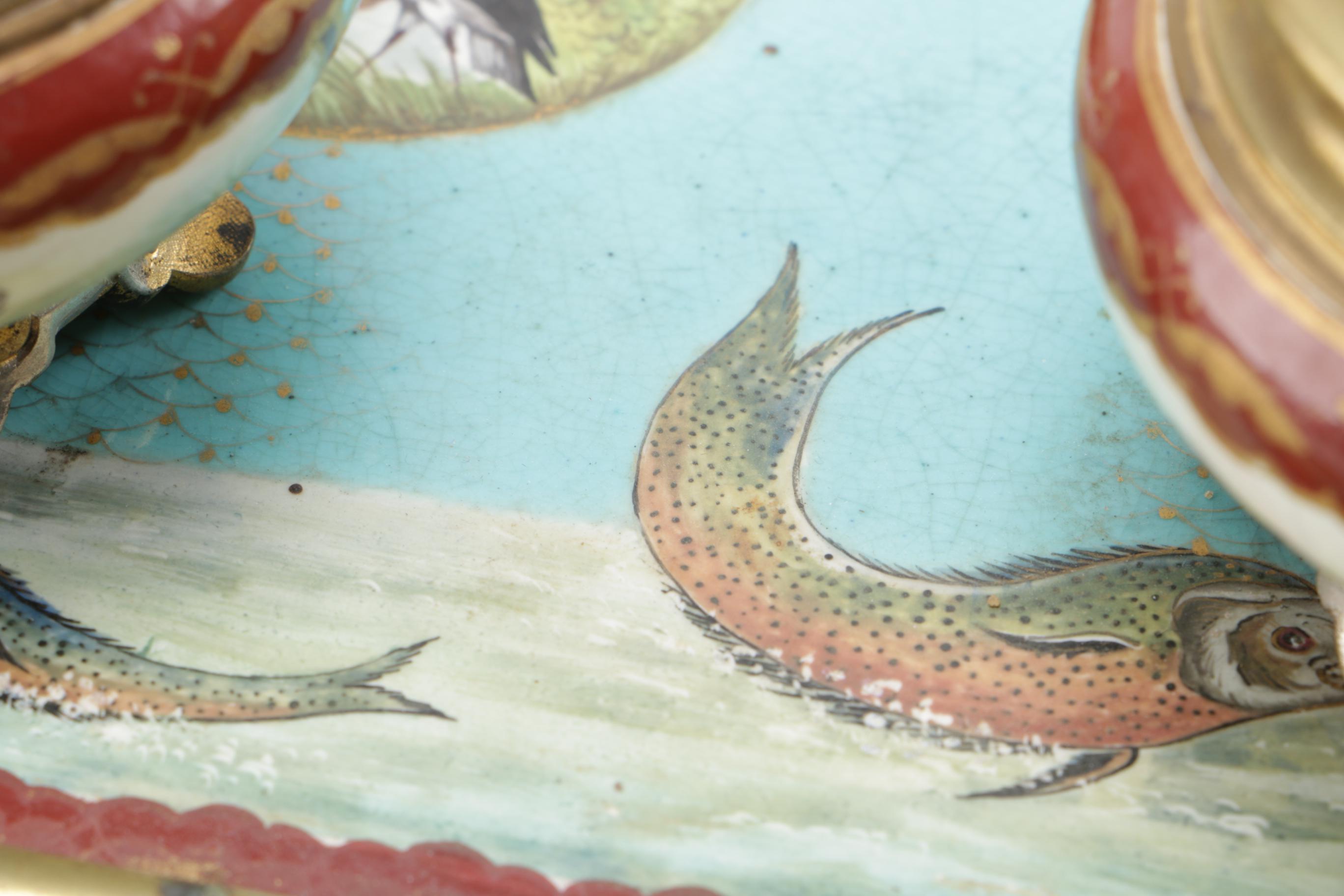 Asian-Inspired Brass and Ceramic Ink Tray