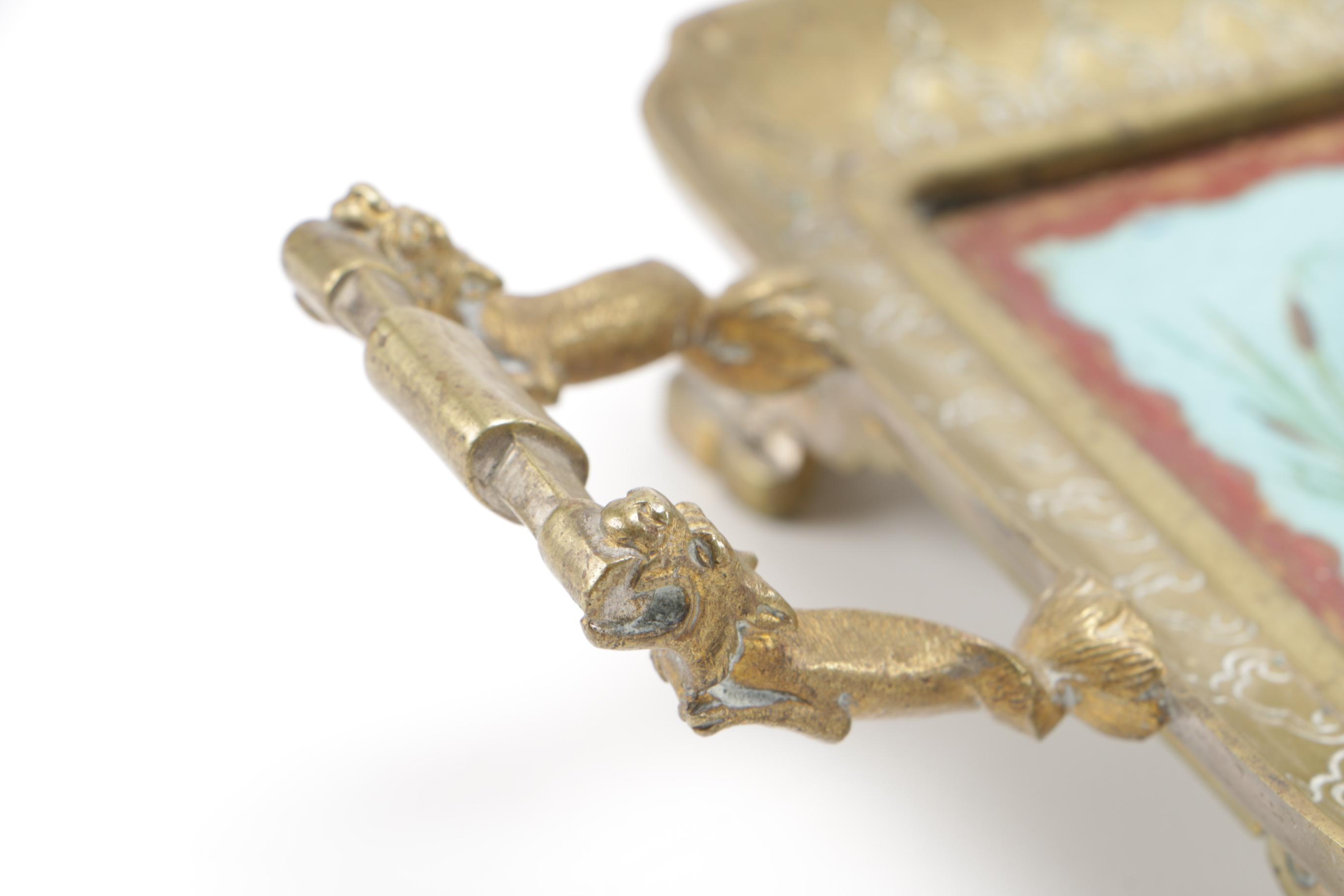 Asian-Inspired Brass and Ceramic Ink Tray