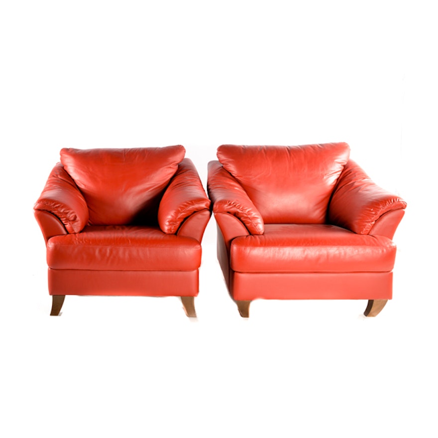 Pair of Contemporary Natuzzi Red Leather Chairs