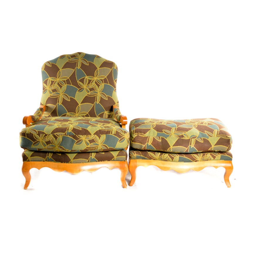 Louis XV Inspired Fauteuil Chair and Ottoman