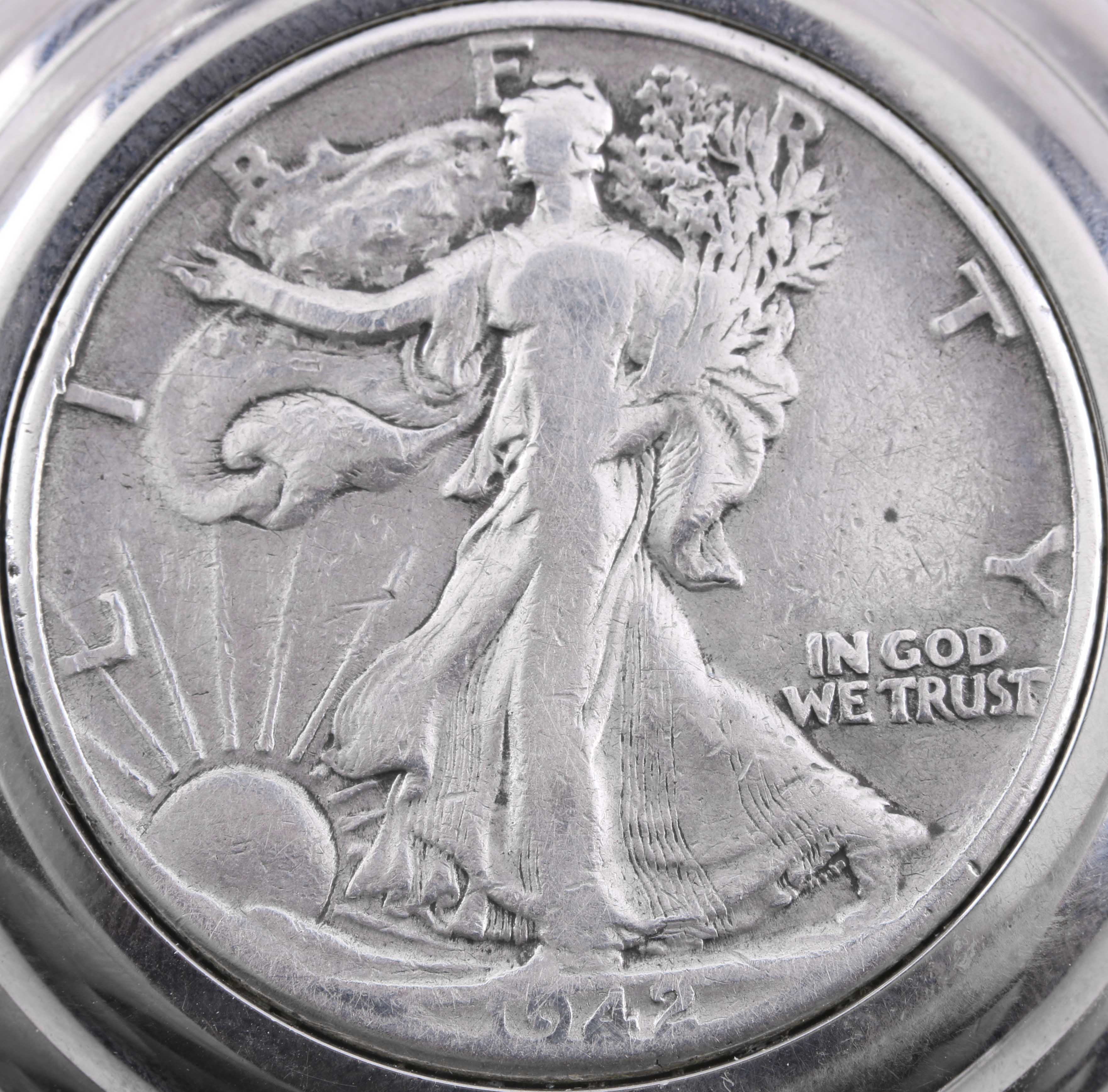 Colibri pocket watch with 1942 Walking Liberty Silver Half Dollar