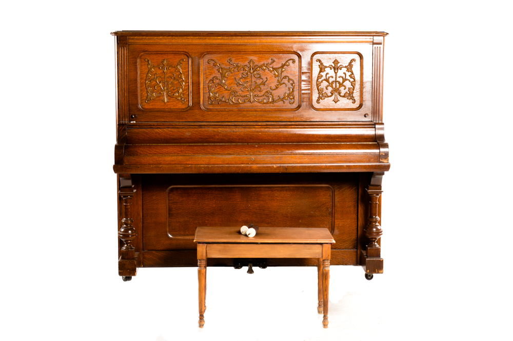 Vintage Whitney Upright Piano and Bench