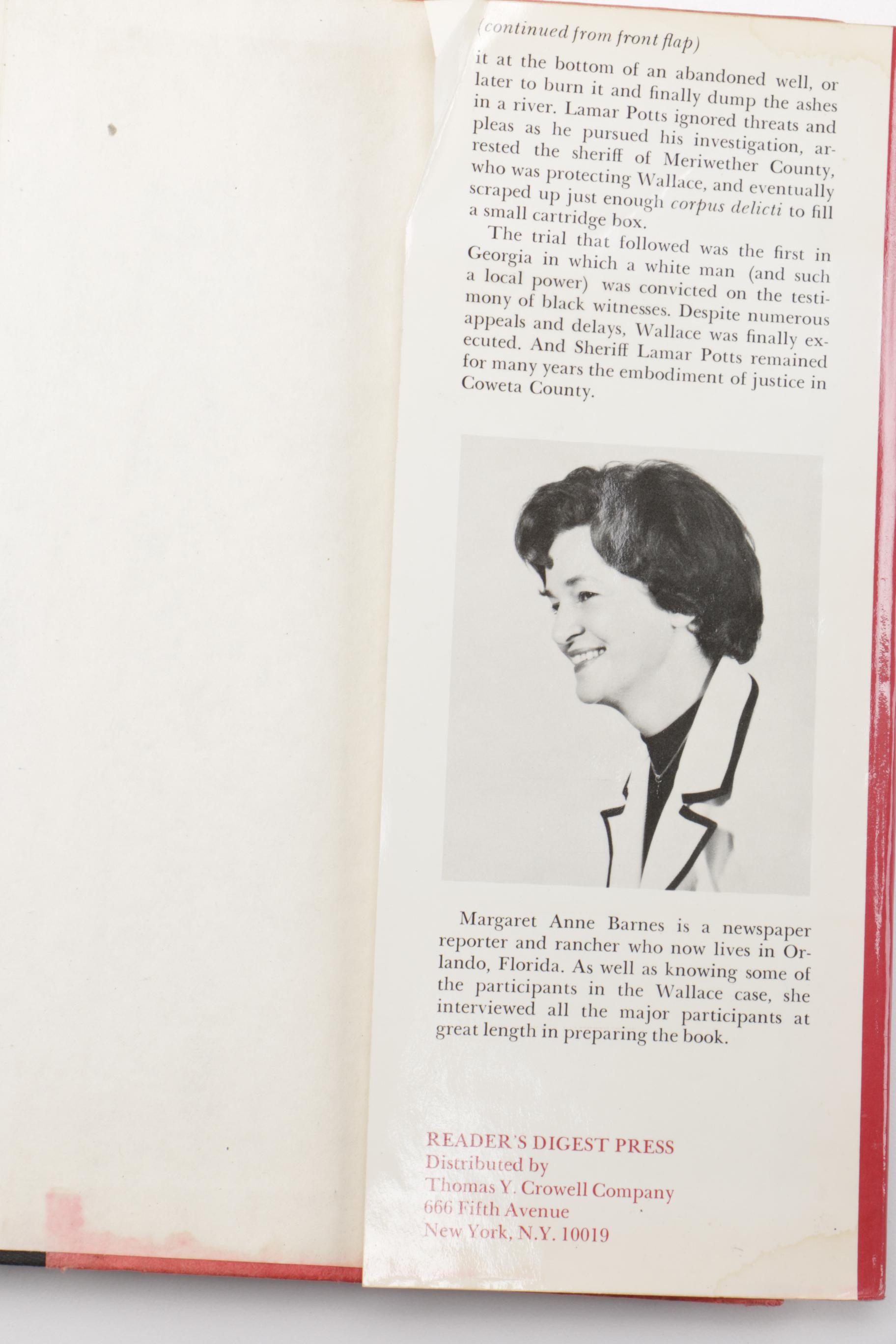 1976 Signed "Murder In Coweta County" by Margaret Anne Barnes