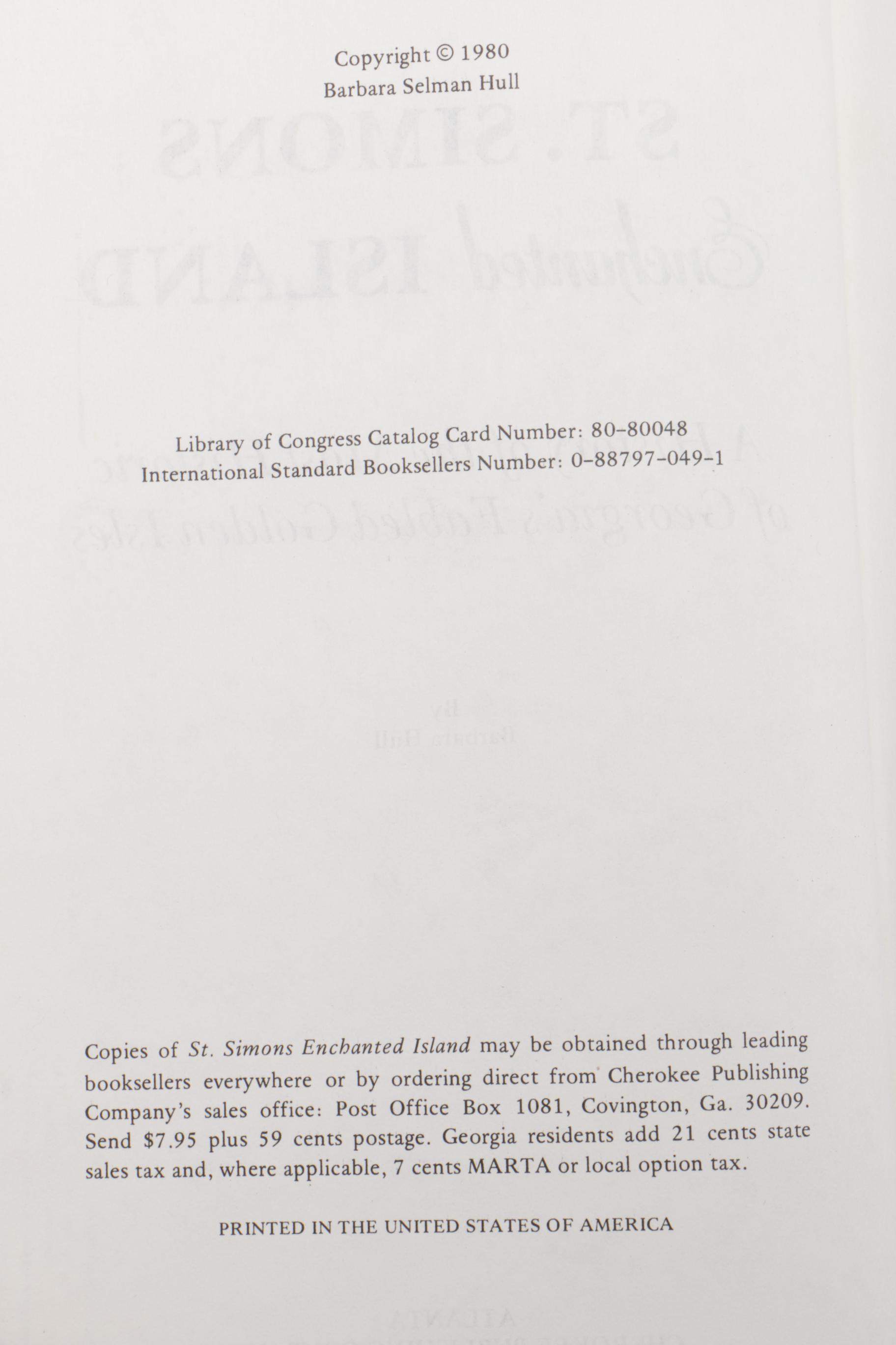 Signed First Edition "St. Simons Enchanted Island" by Barbara Hull