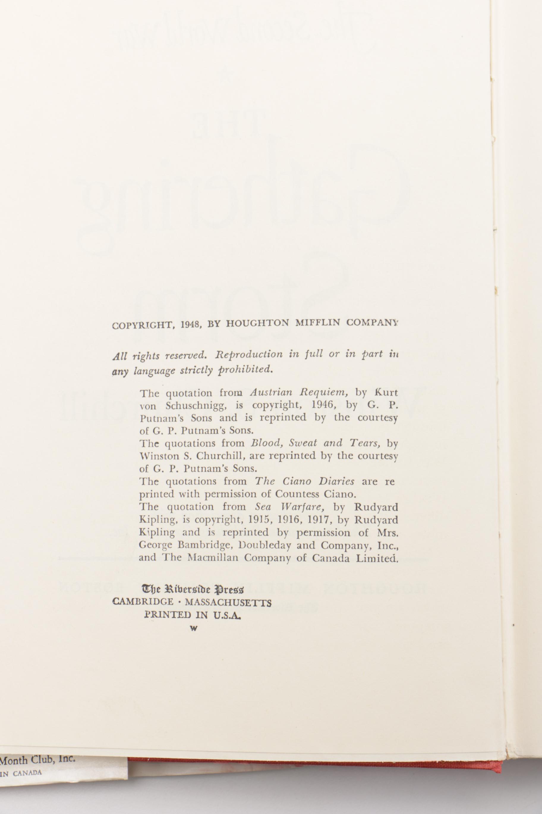 First Edition Six Volume Set of "The Second World War" by Winston Churchill