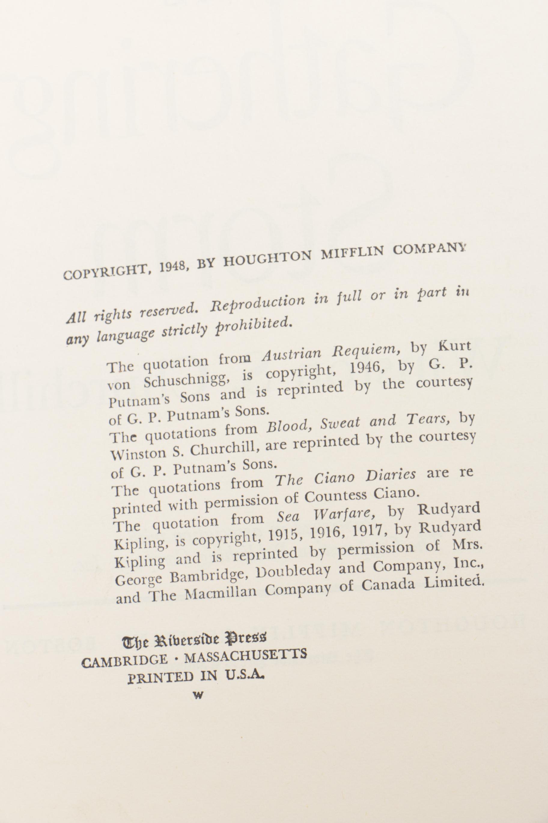 First Edition Six Volume Set of "The Second World War" by Winston Churchill