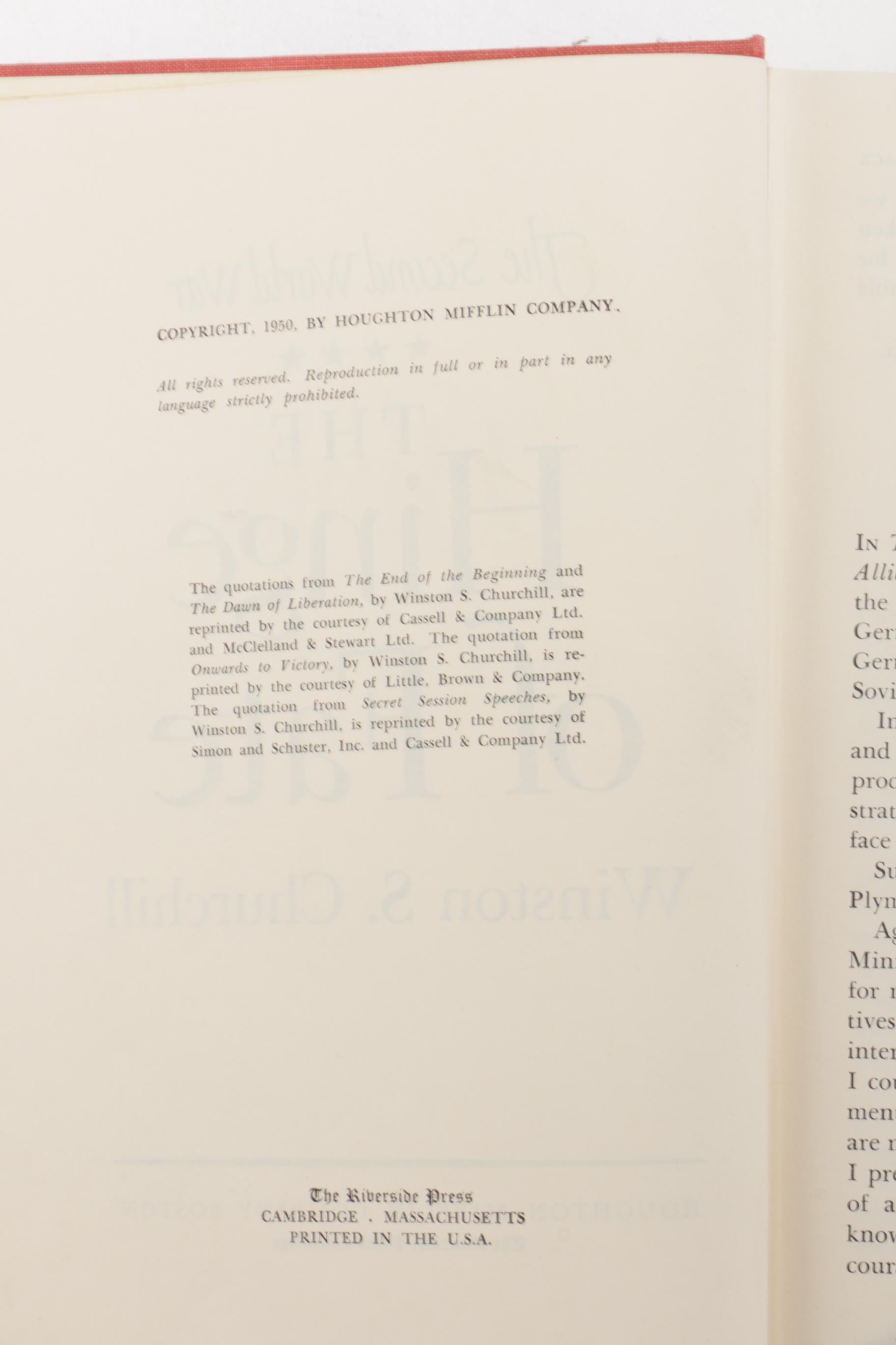 First Edition Six Volume Set of "The Second World War" by Winston Churchill