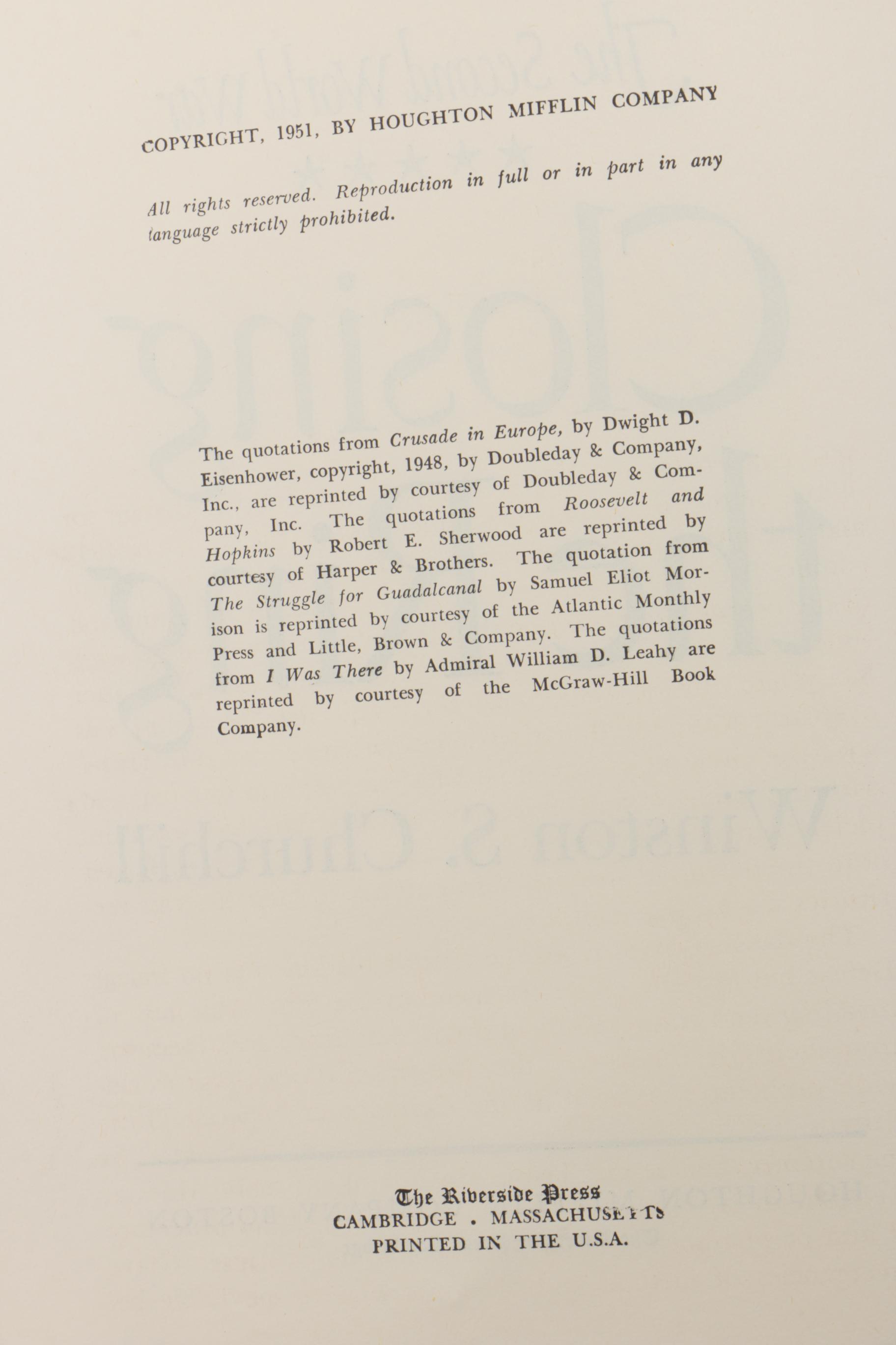 First Edition Six Volume Set of "The Second World War" by Winston Churchill