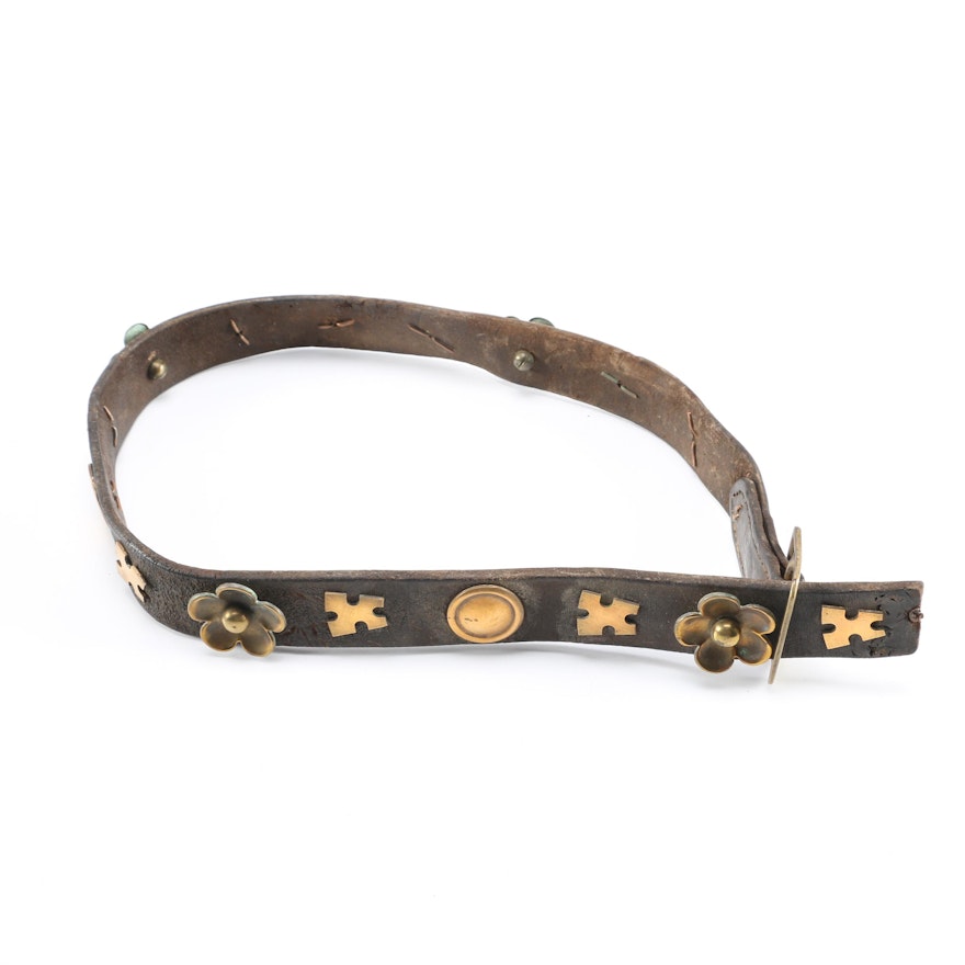 Handmade Leather Belt with Riveted Brass Accents