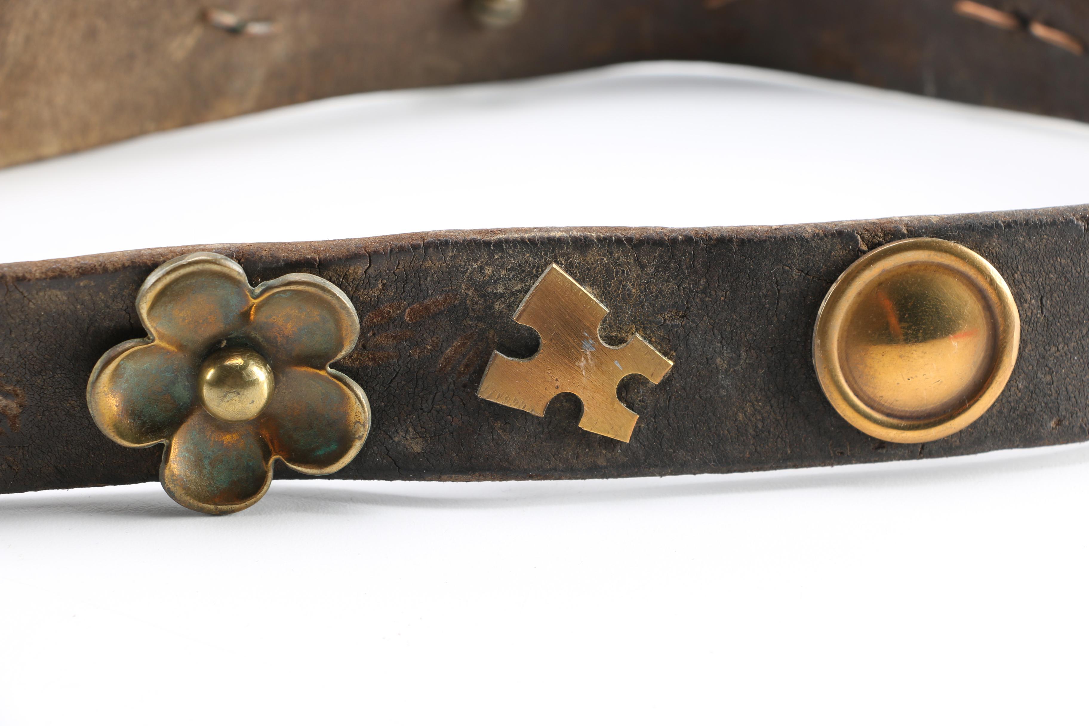 Handmade Leather Belt with Riveted Brass Accents