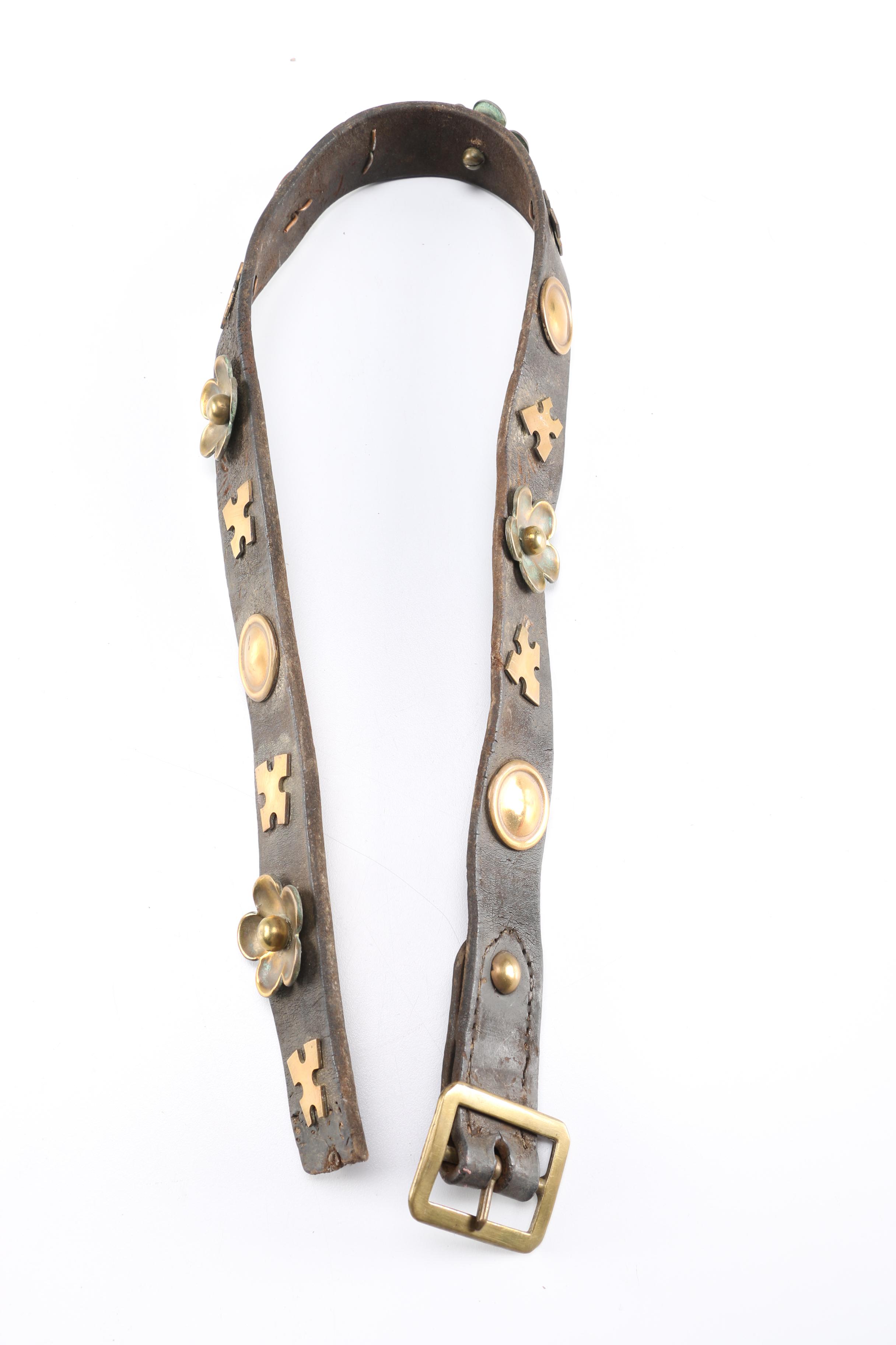 Handmade Leather Belt with Riveted Brass Accents