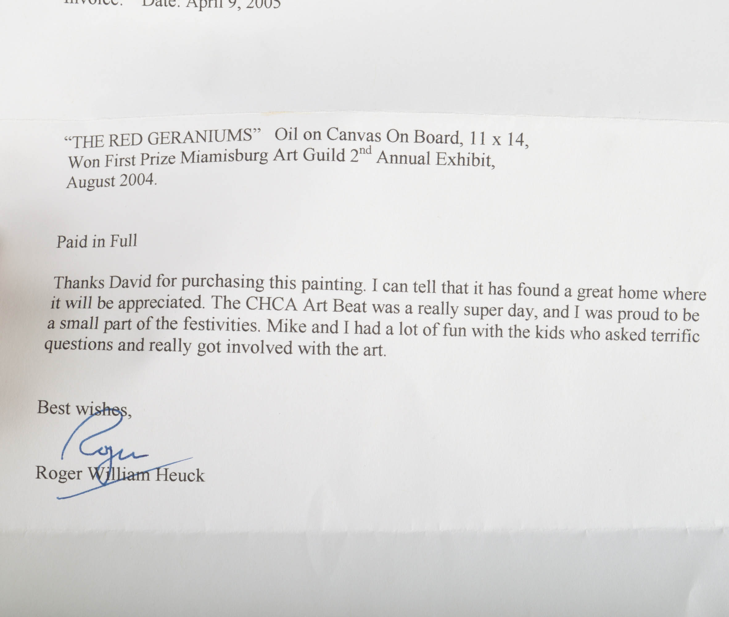 Roger William Heuck Oil Painting on Board "The Red Geraniums"