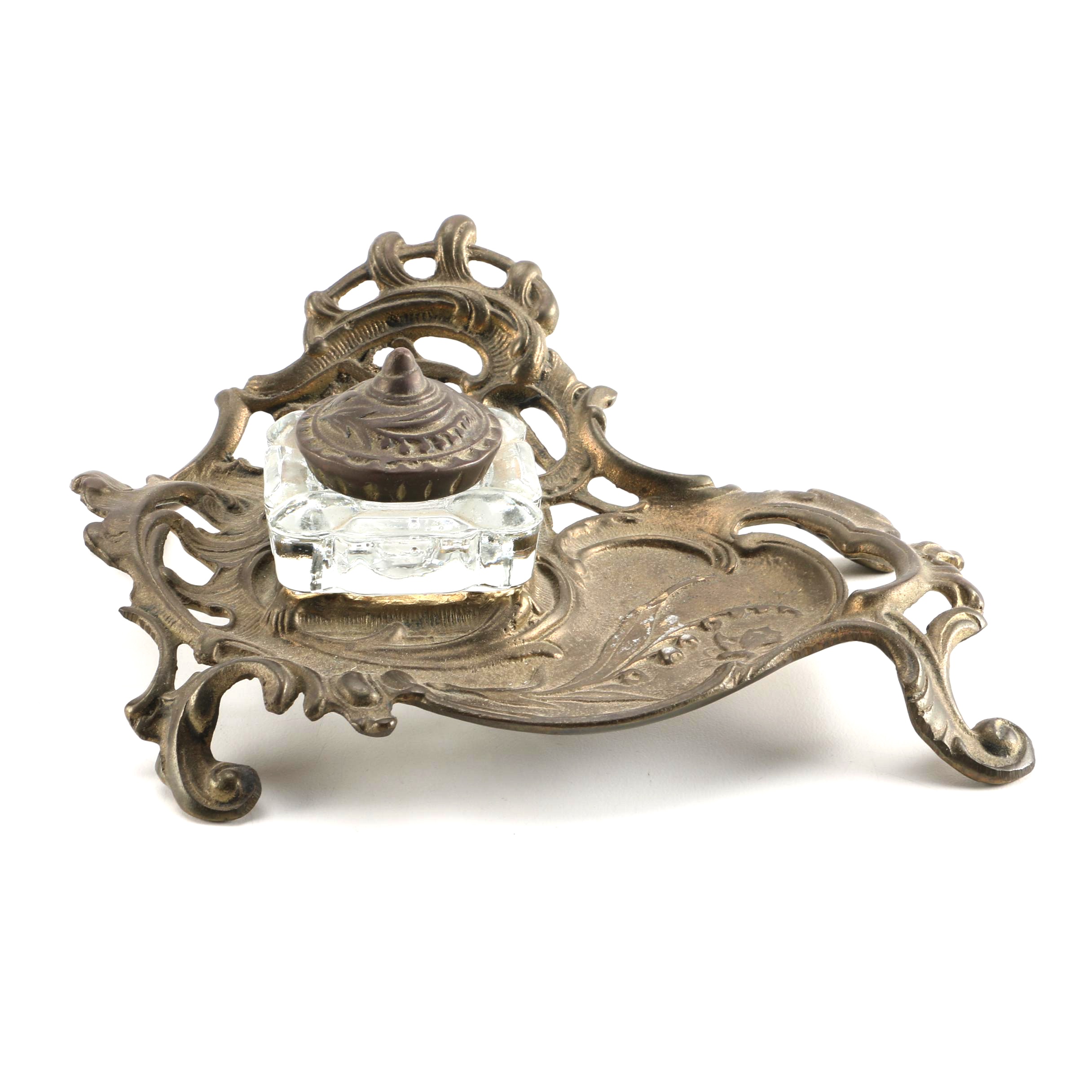 Ornate Brass Inkwell