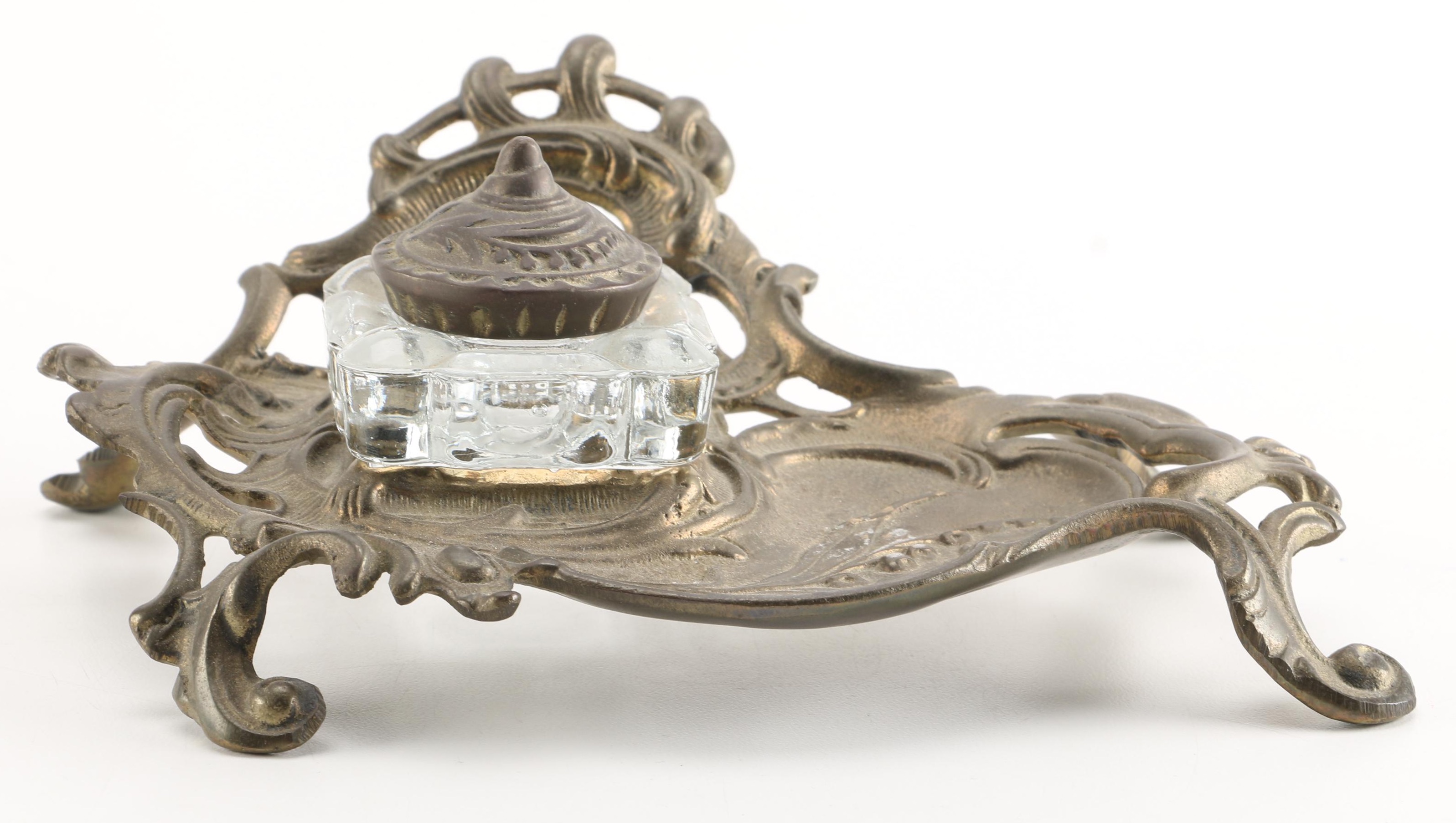 Ornate Brass Inkwell