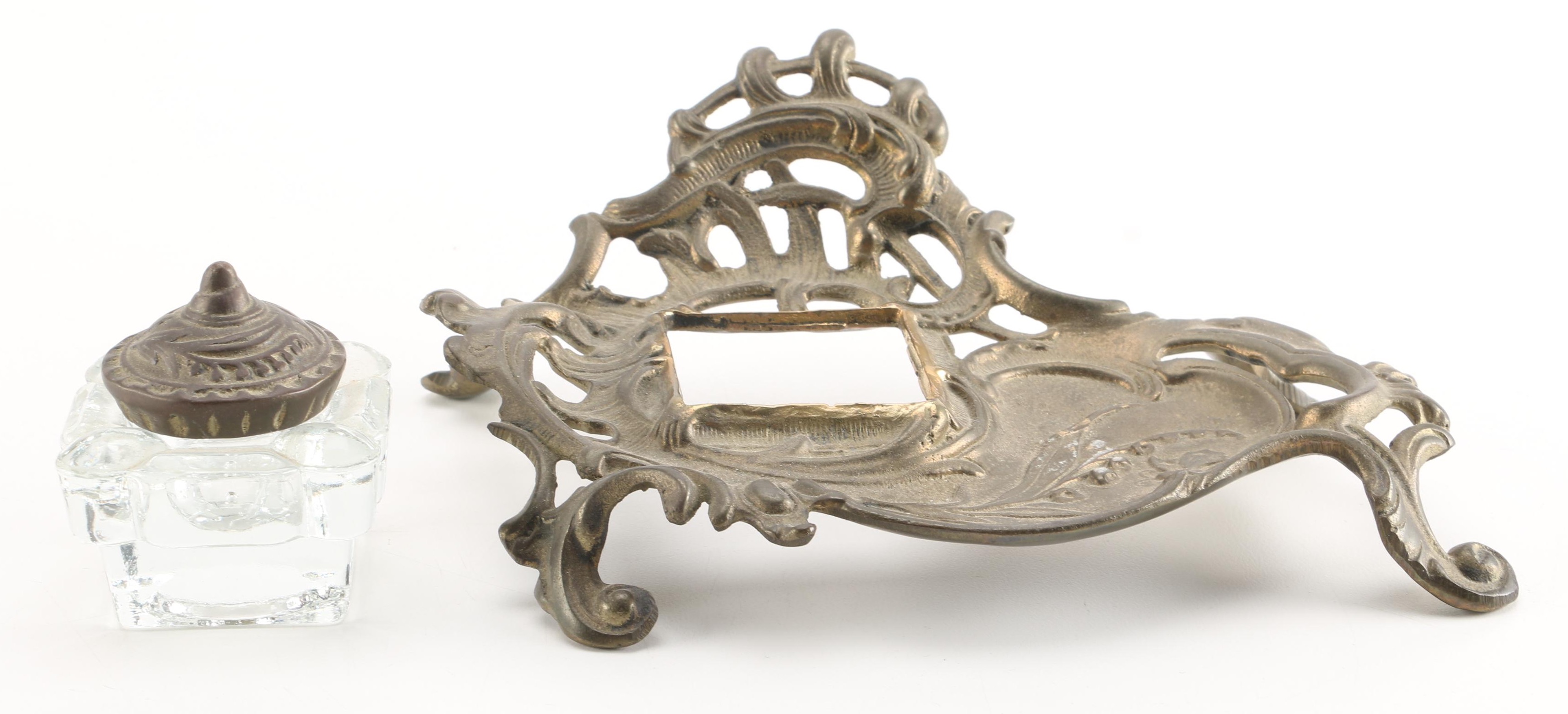 Ornate Brass Inkwell
