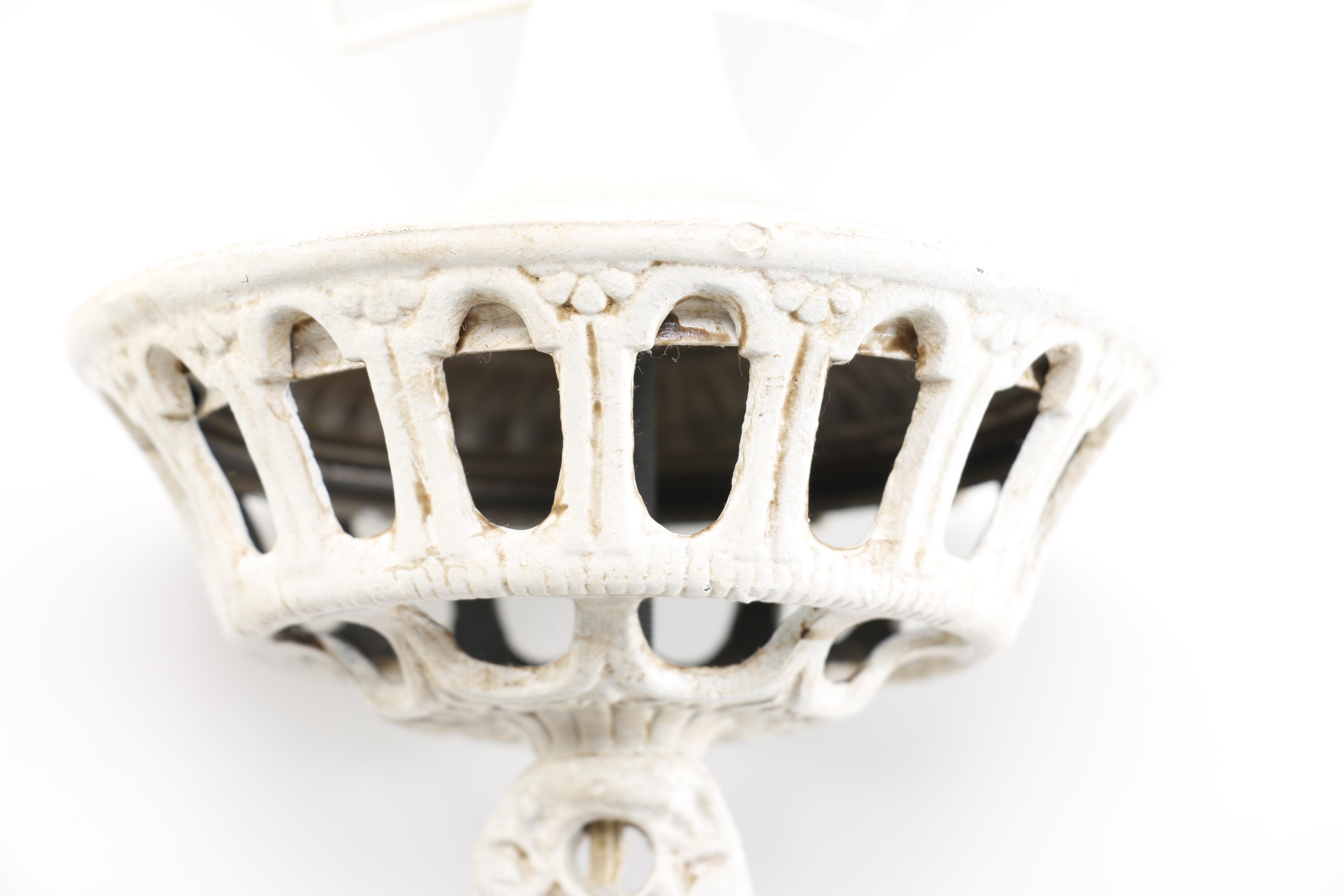 Converted Oil Lamp Cast Metal Sconce with Green Shade