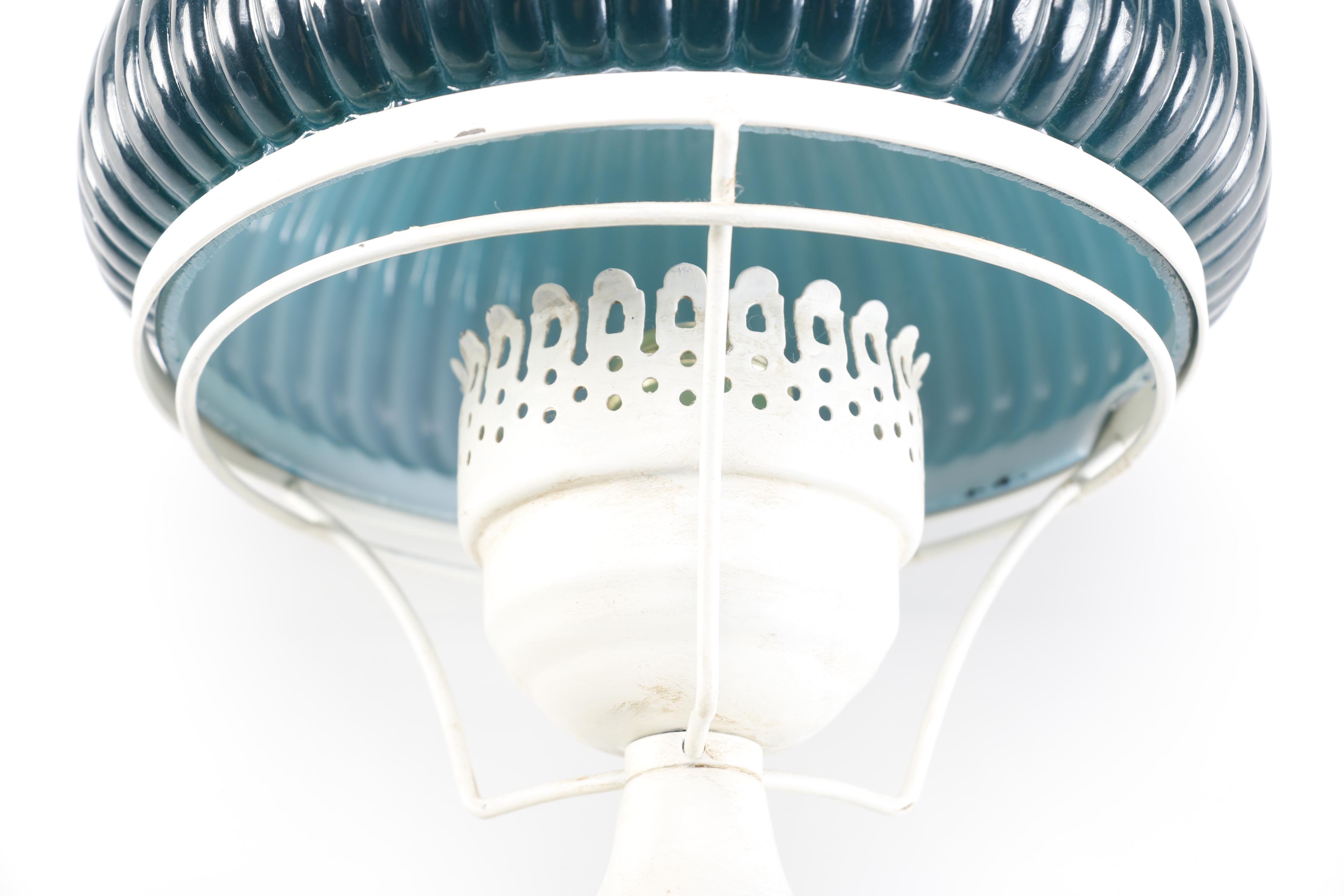 Converted Oil Lamp Cast Metal Sconce with Green Shade