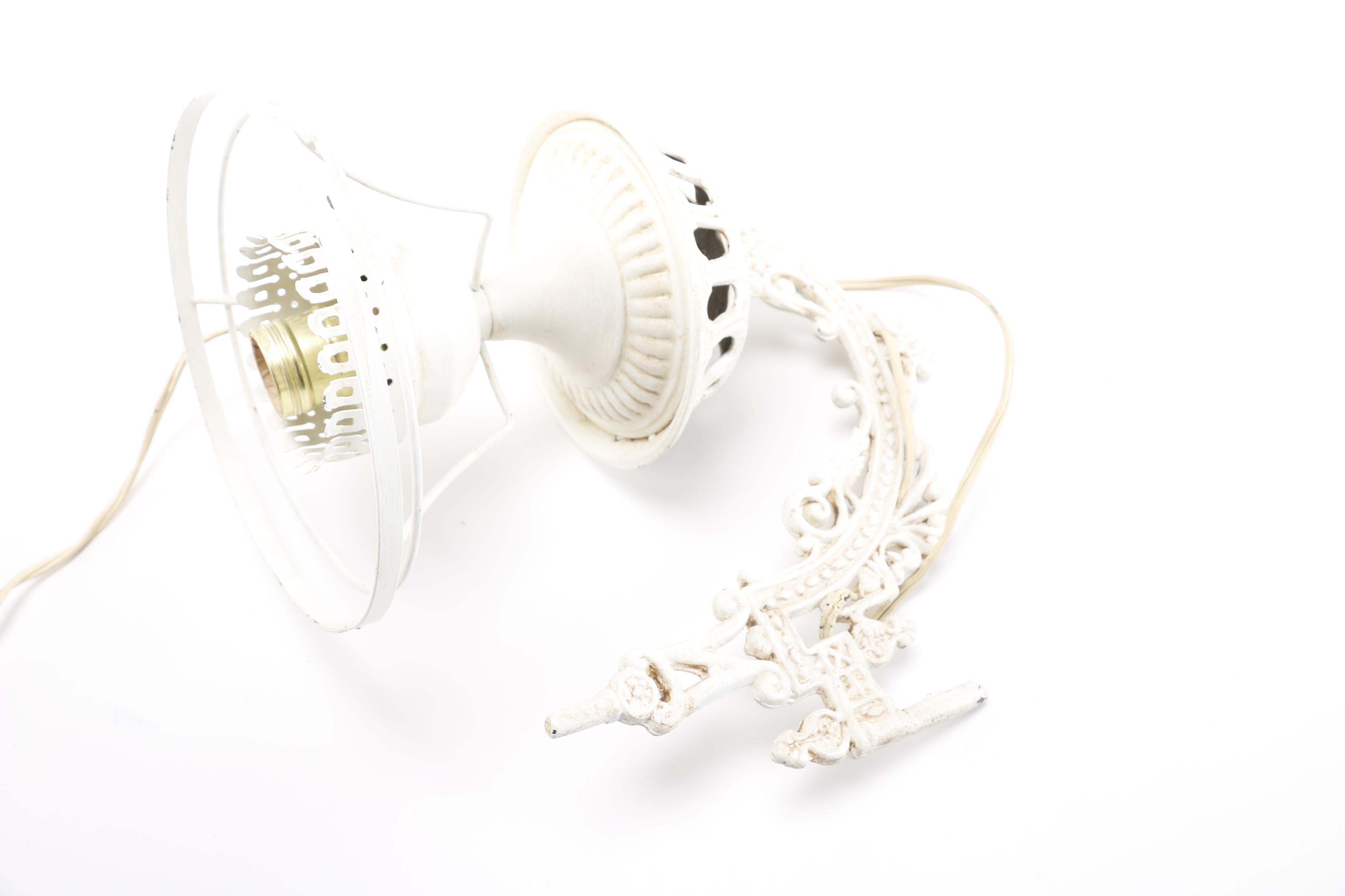 Converted Oil Lamp Cast Metal Sconce with Green Shade