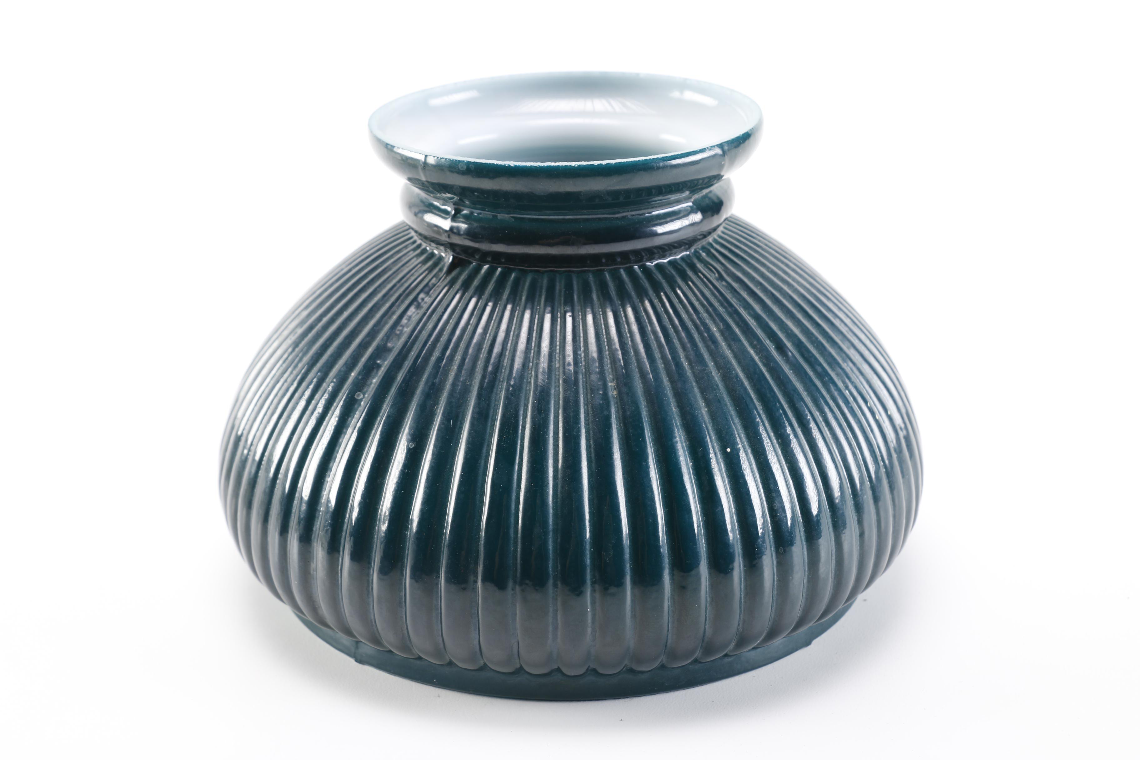 Converted Oil Lamp Cast Metal Sconce with Green Shade