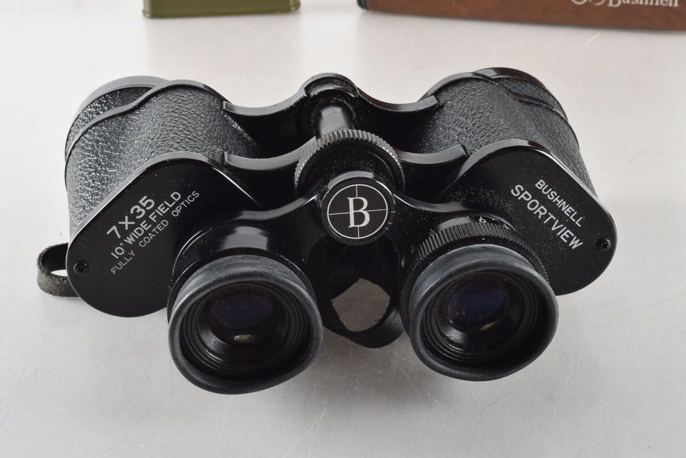 Vintage Sporting Goods Including Bushnell Binoculars
