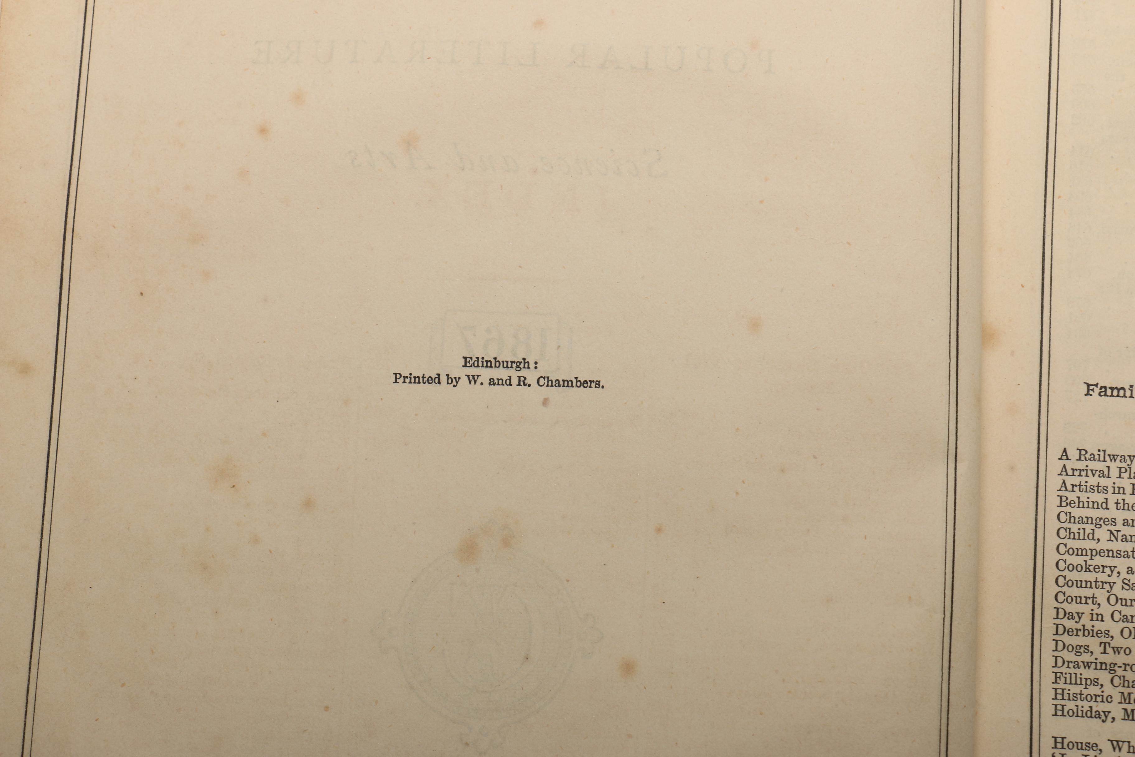 Antique Books Including 1867 "Chambers's Journal of Popular Literature, Science and Arts"