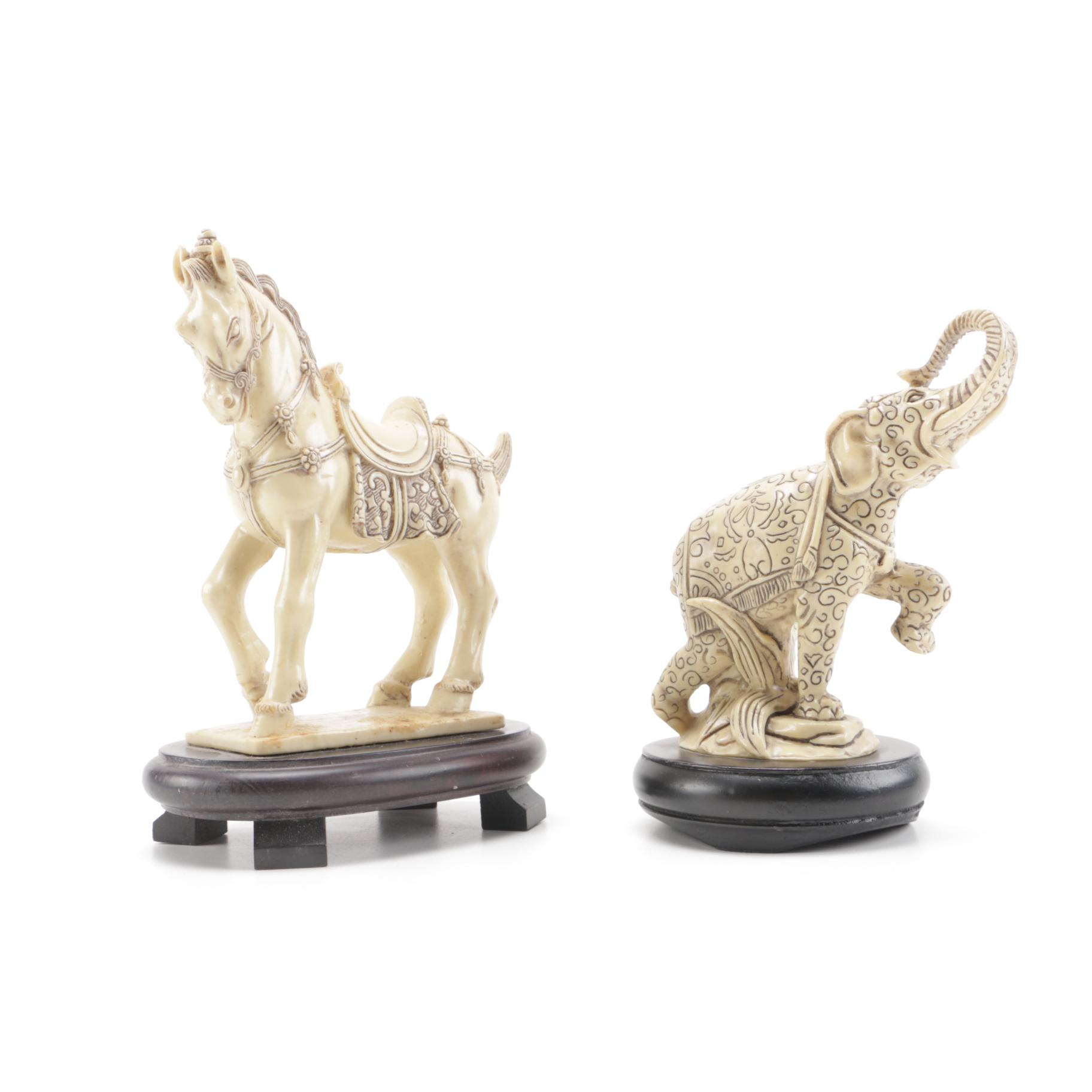 Pair of Off-White Resin Animal Figurines