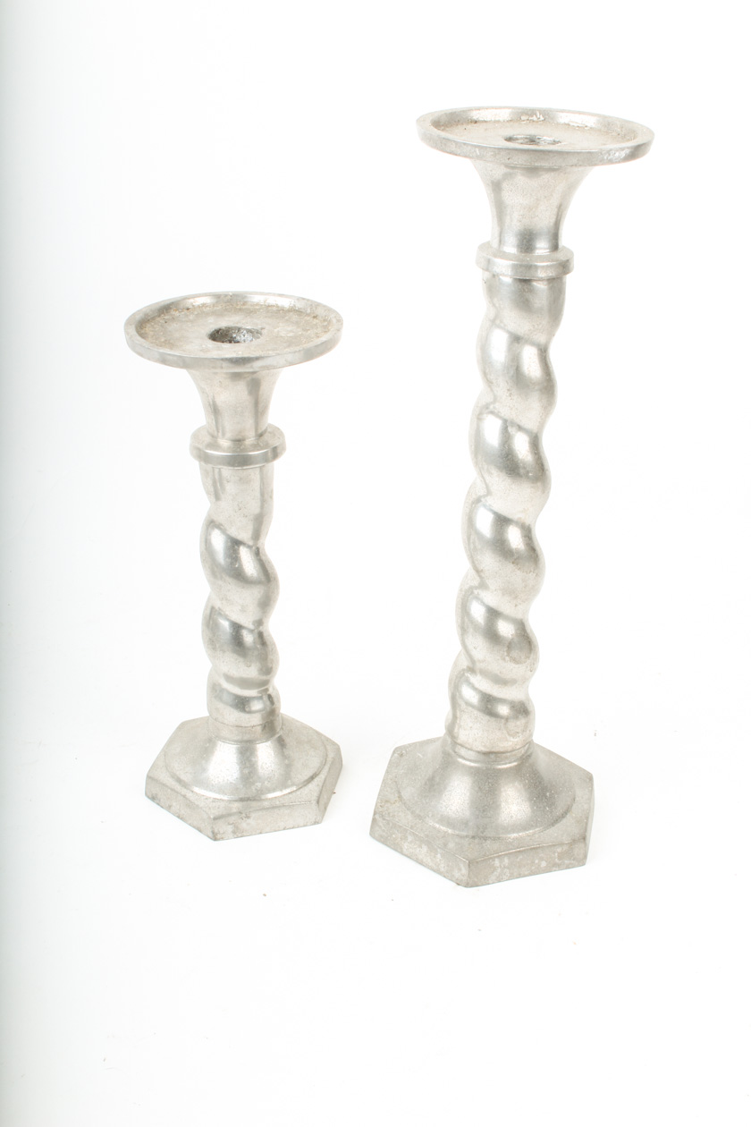 Two Sets of Metal Candle Holders Including Wilton Columbia