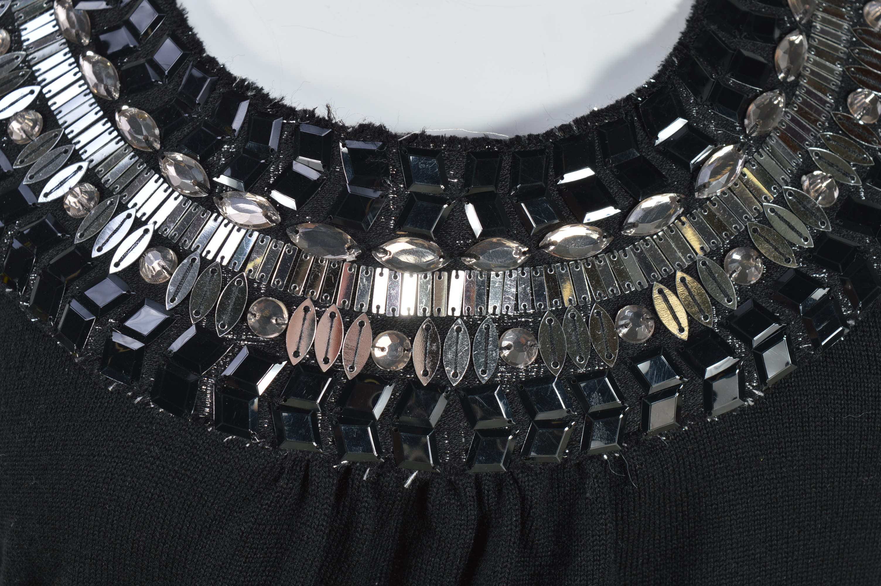 Tory Burch Black Wool Knit Dress with Embellished Neckline