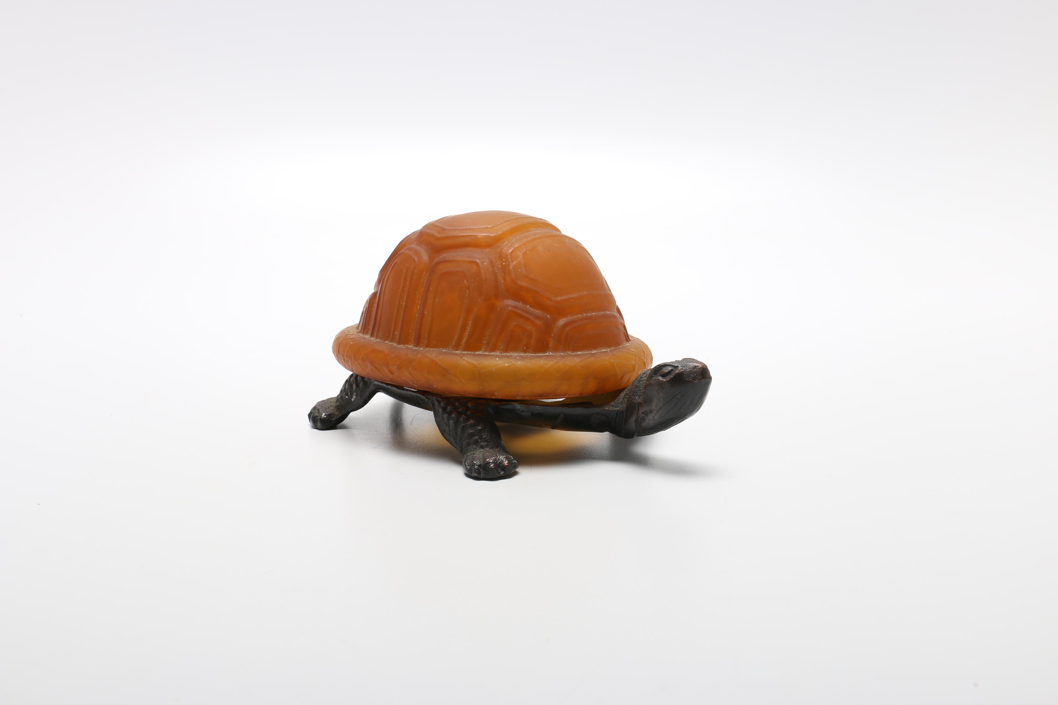 Bronze and Glass Tortoise Figural Accent Lamp