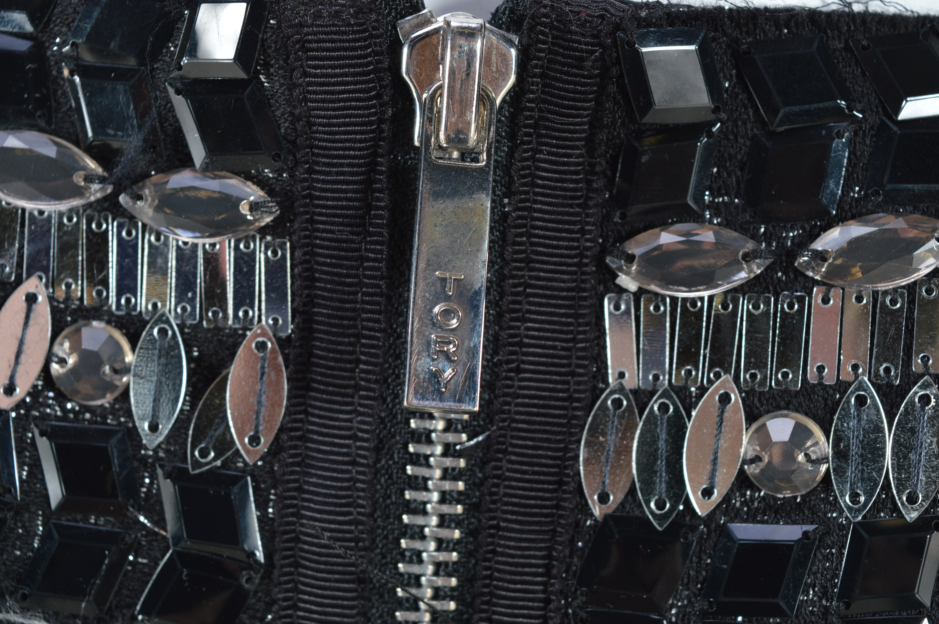 Tory Burch Black Wool Knit Dress with Embellished Neckline